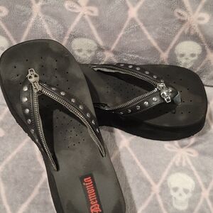 Demonia Black Skull Studded Sandals